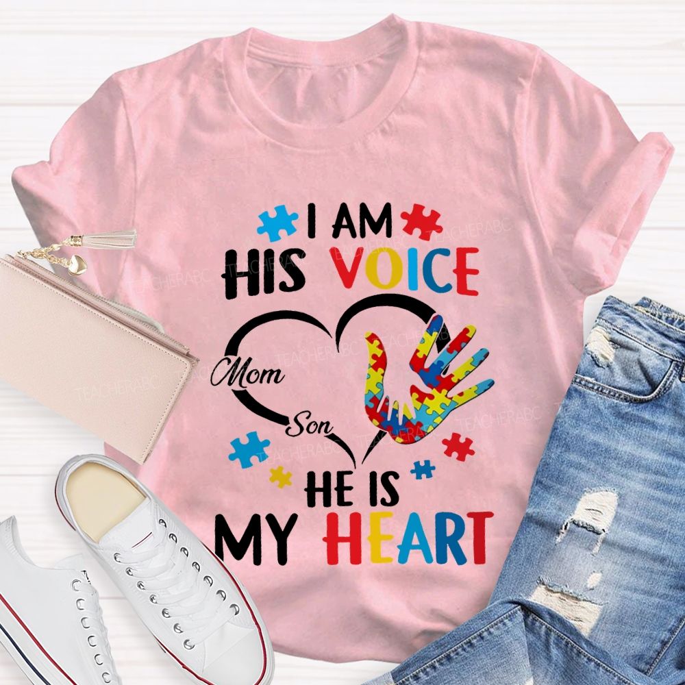 I Am His Voice He Is My Heart Colored Handprints T-shirt