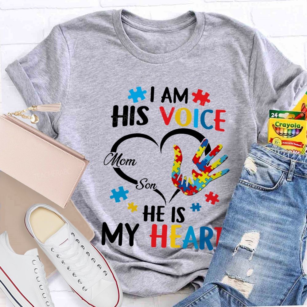 I Am His Voice He Is My Heart Colored Handprints T-shirt