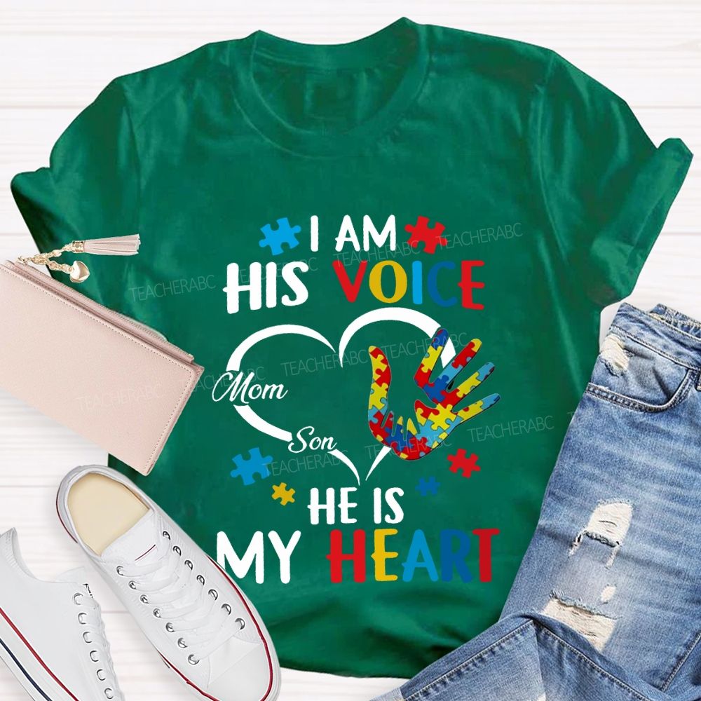 I Am His Voice He Is My Heart Colored Handprints T-shirt