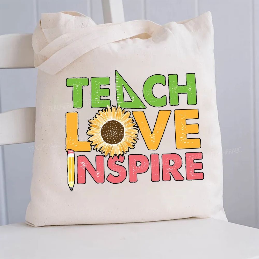 Teach Love Inspire Sunflower Canvas Tote Bag