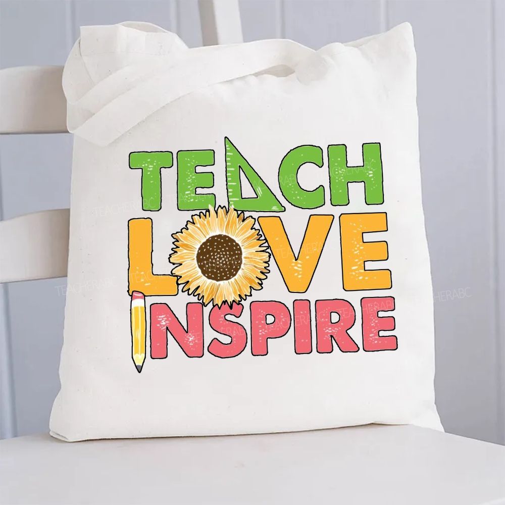 Teach Love Inspire Sunflower Canvas Tote Bag