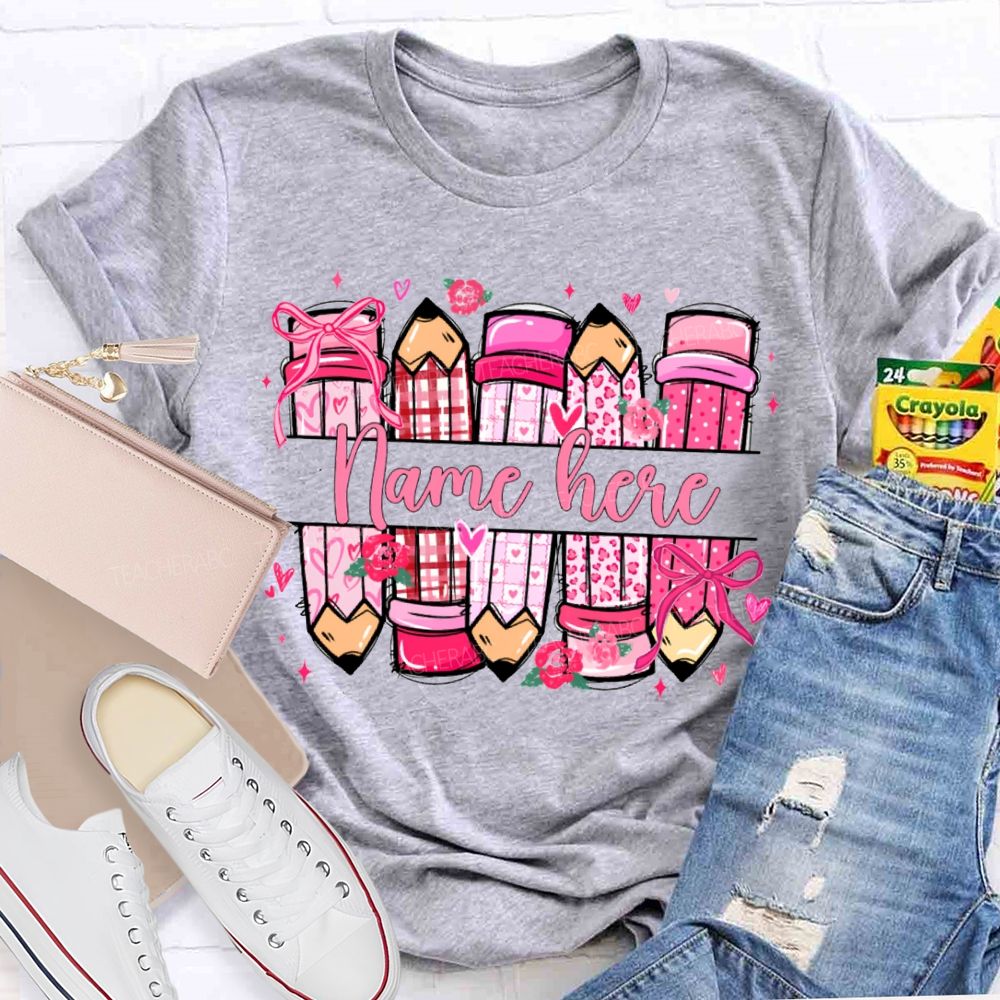 Personalized Name Colored Pencil Valentine'S Day T-shirt