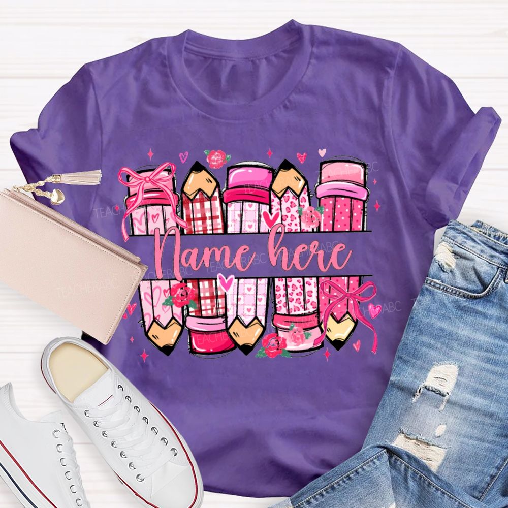 Personalized Name Colored Pencil Valentine'S Day T-shirt