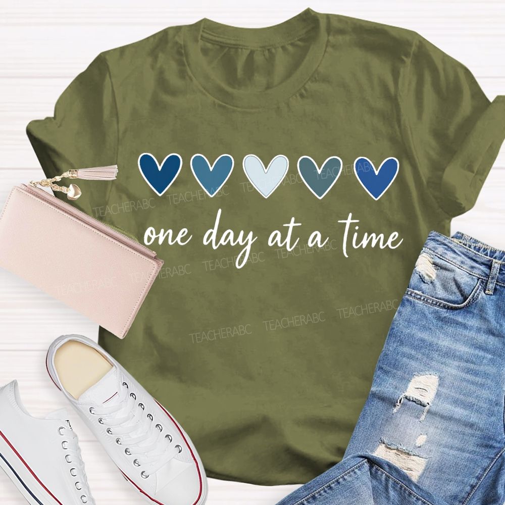 One Day At A Time Colorful Heart Print T-shirt