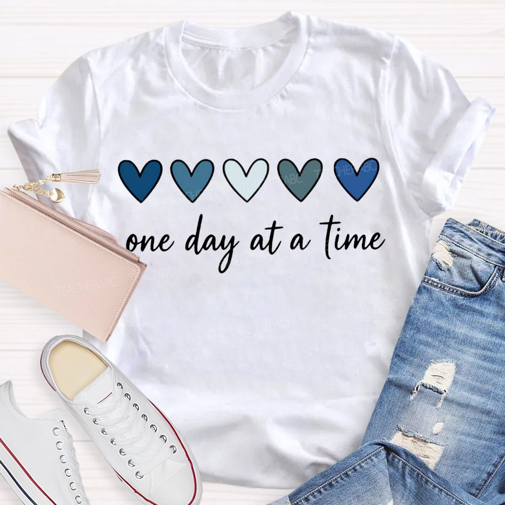 One Day At A Time Colorful Heart Print T-shirt