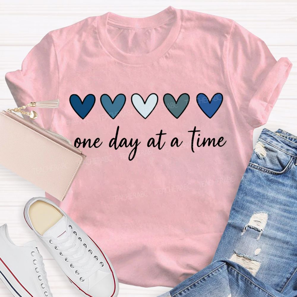 One Day At A Time Colorful Heart Print T-shirt