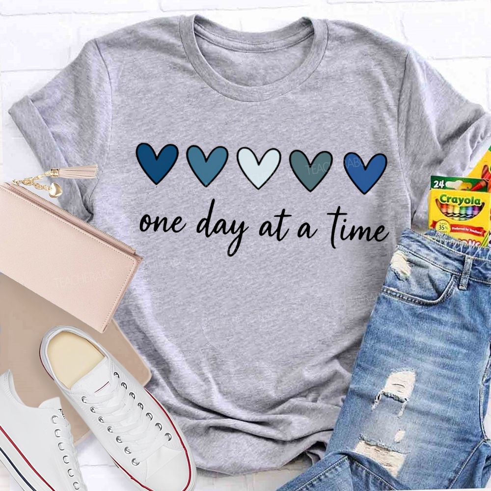 One Day At A Time Colorful Heart Print T-shirt