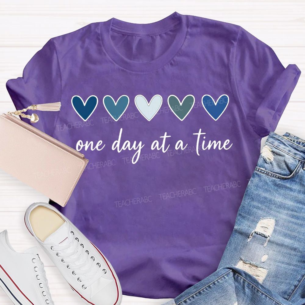 One Day At A Time Colorful Heart Print T-shirt