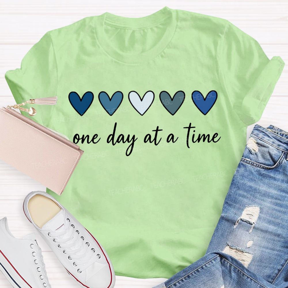 One Day At A Time Colorful Heart Print T-shirt