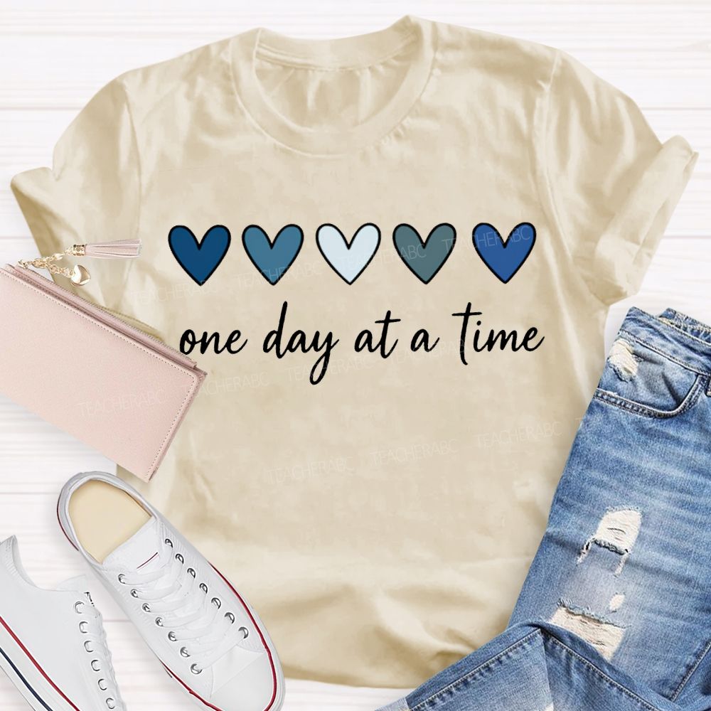 One Day At A Time Colorful Heart Print T-shirt