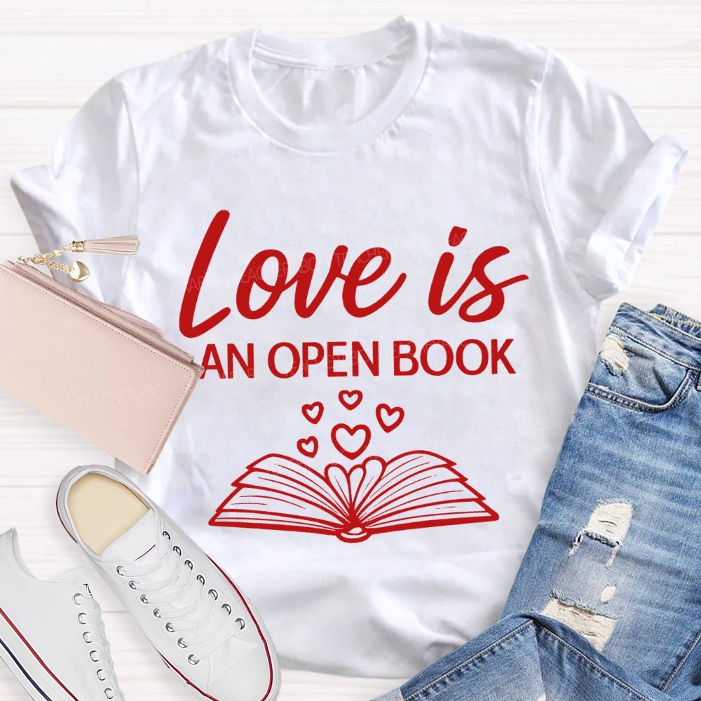 Love Is An Open Book Peach Heart Books T-shirt