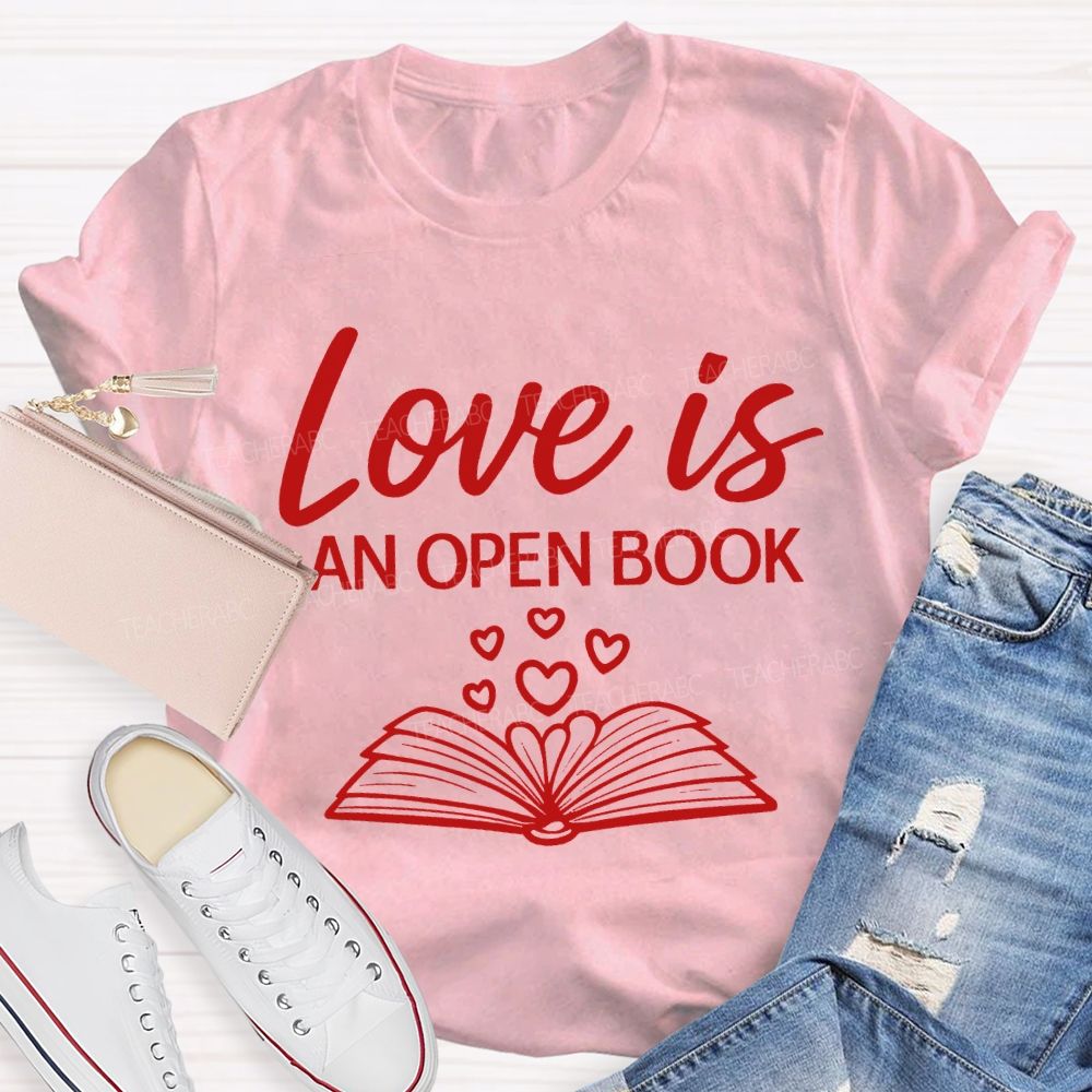 Love Is An Open Book Peach Heart Books T-shirt