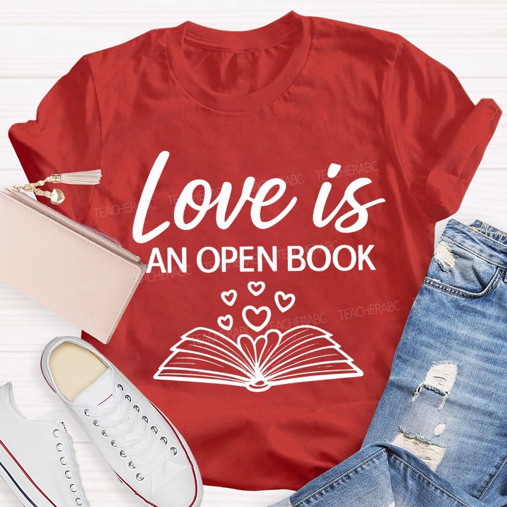 Love Is An Open Book Peach Heart Books T-shirt