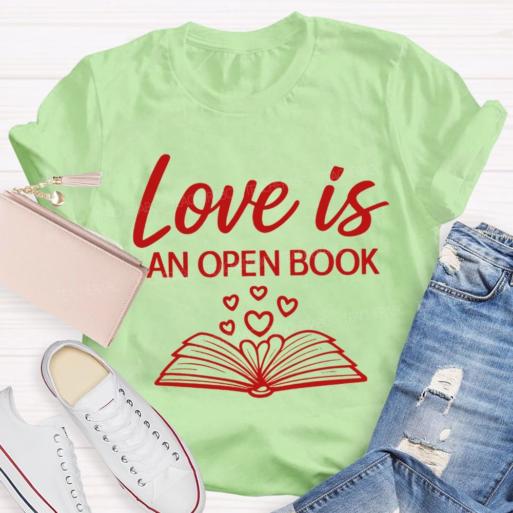 Love Is An Open Book Peach Heart Books T-shirt