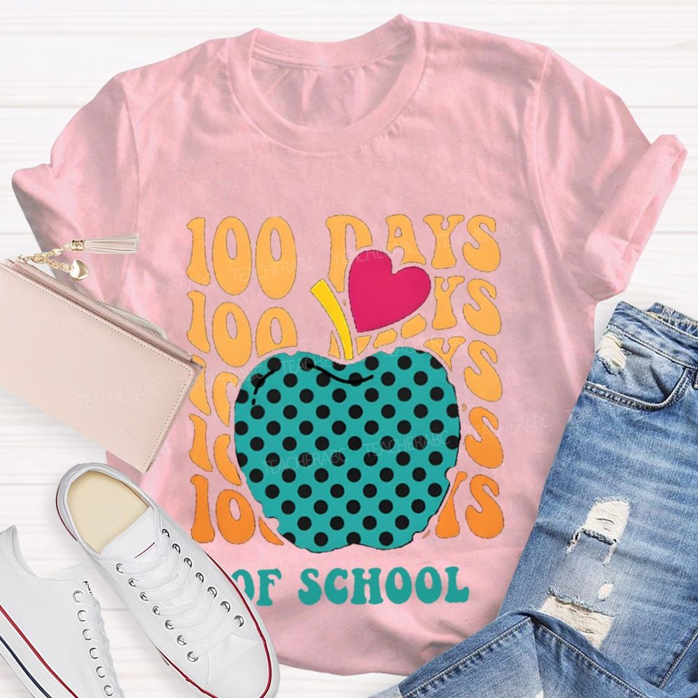 100 Days Of School Pink Heart Apple T-shirt