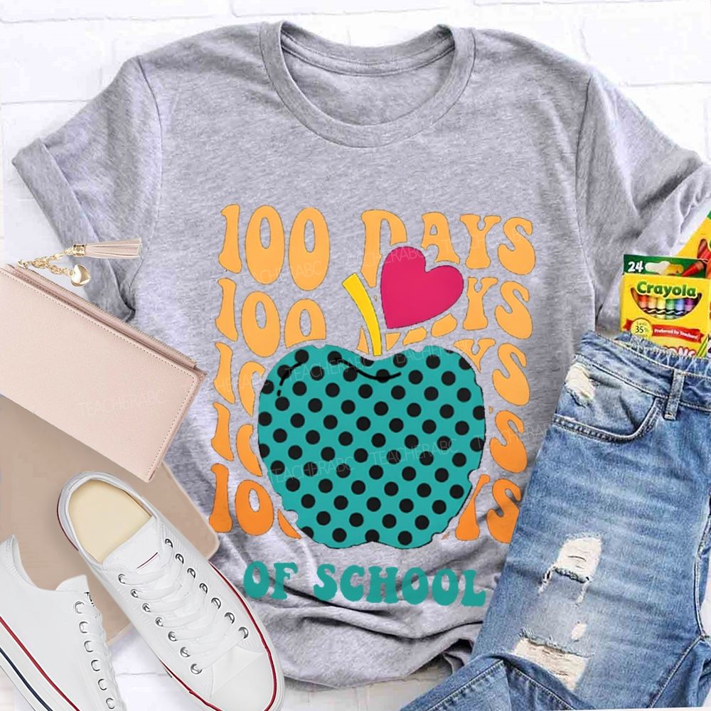 100 Days Of School Pink Heart Apple T-shirt