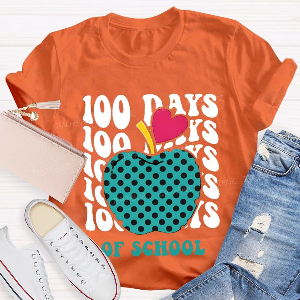 100 Days Of School Pink Heart Apple T-shirt
