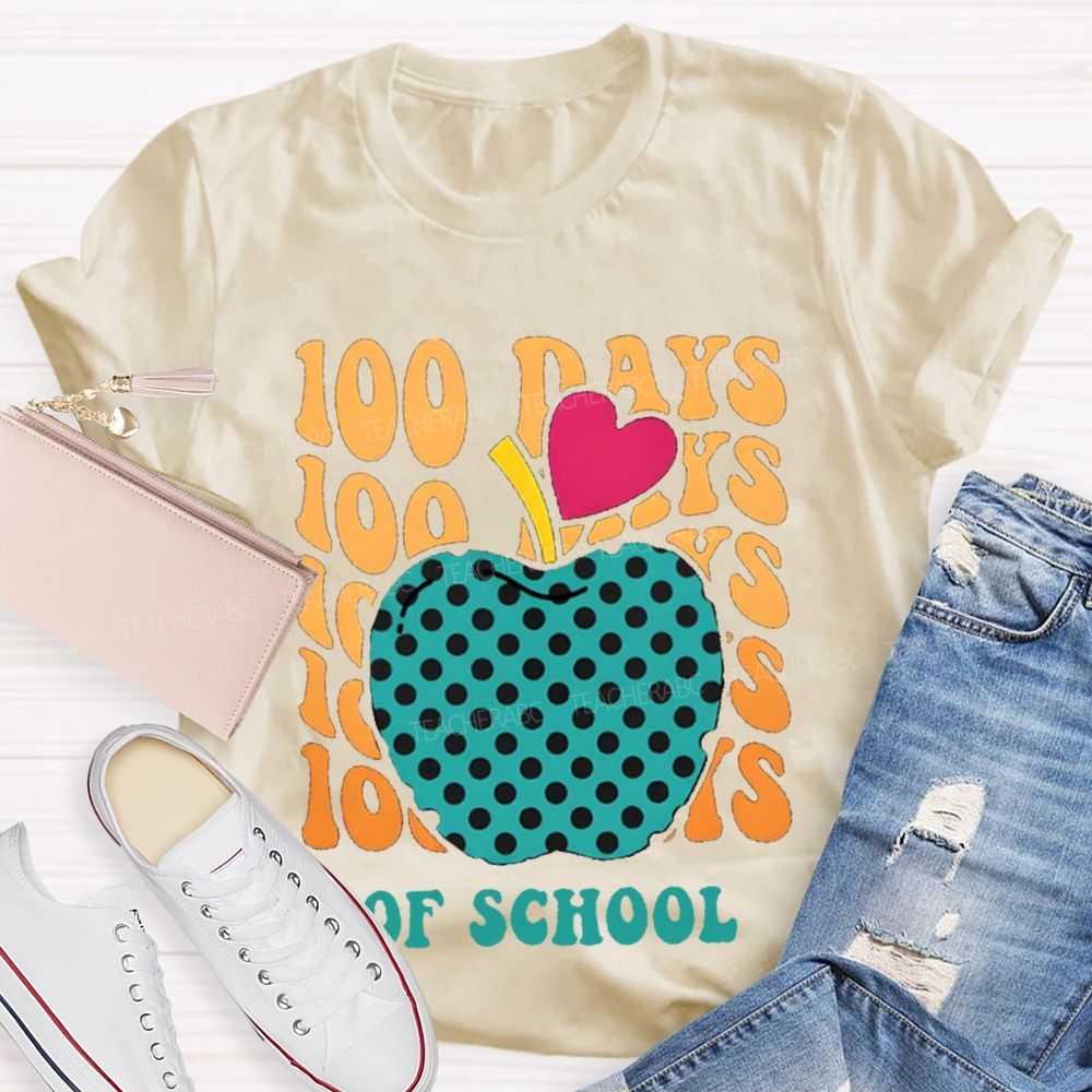 100 Days Of School Pink Heart Apple T-shirt