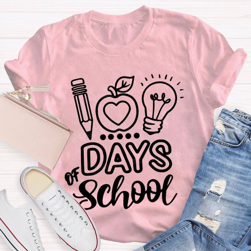 100 Days Of School Apple Bright T-shirt