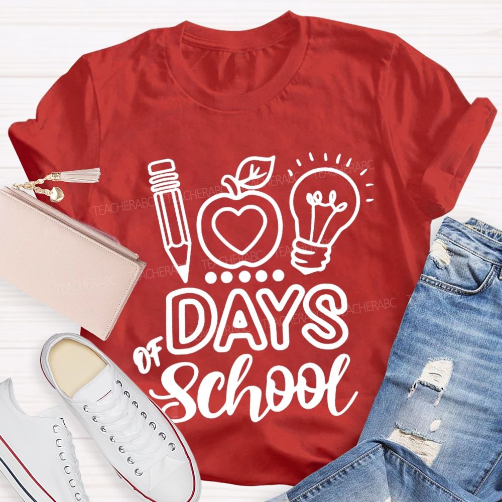 100 Days Of School Apple Bright T-shirt