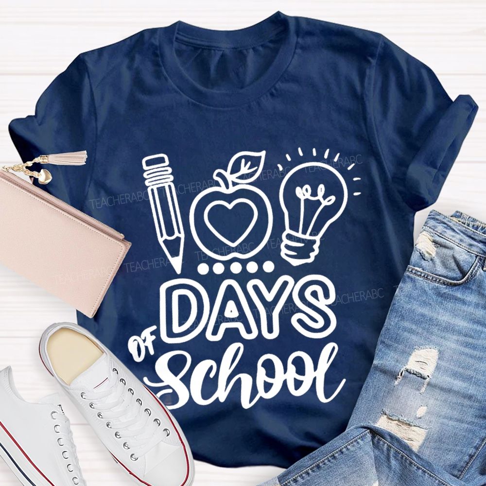 100 Days Of School Apple Bright T-shirt