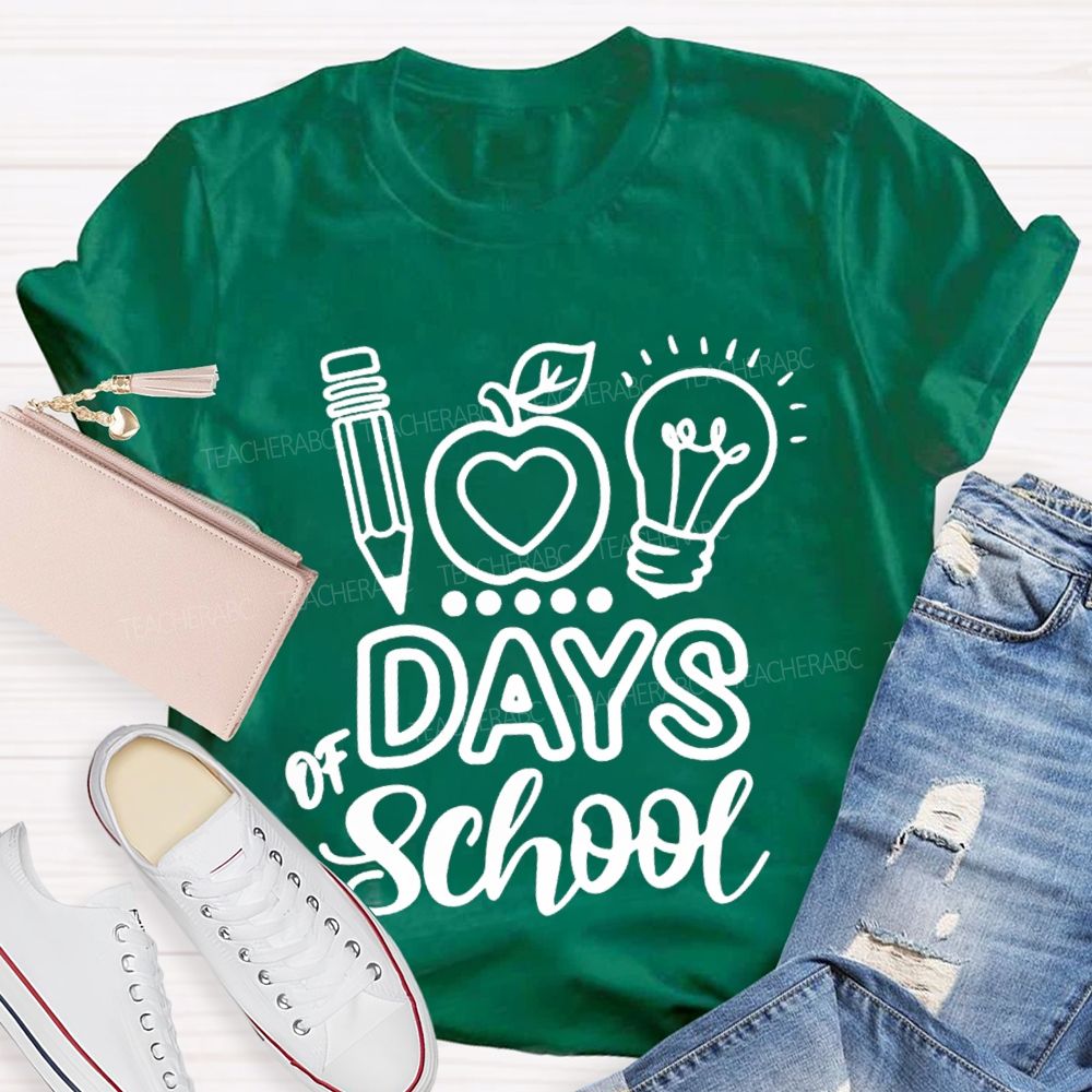 100 Days Of School Apple Bright T-shirt