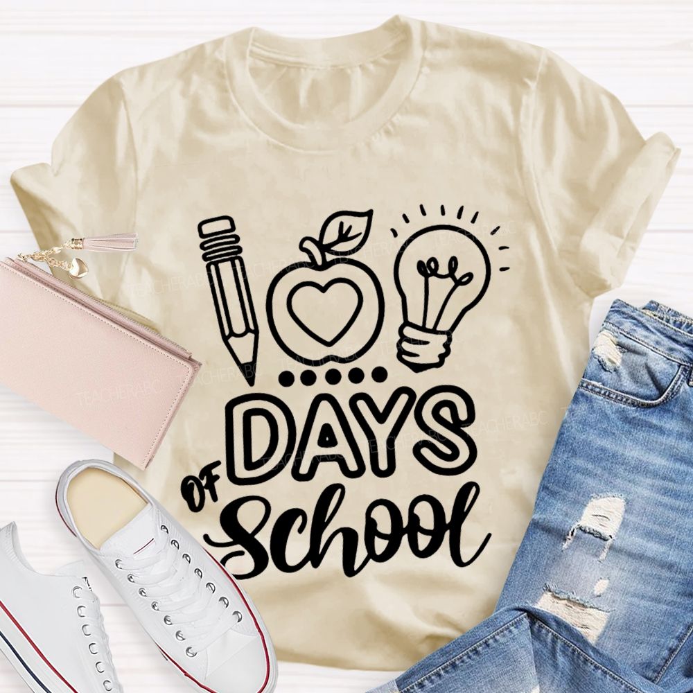 100 Days Of School Apple Bright T-shirt