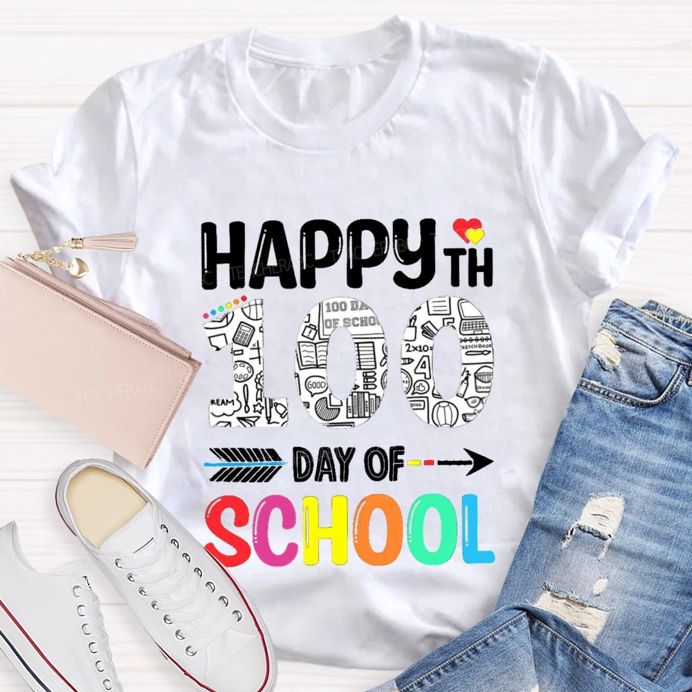 Happy 100th Day Of School Red Heart T-Shirt