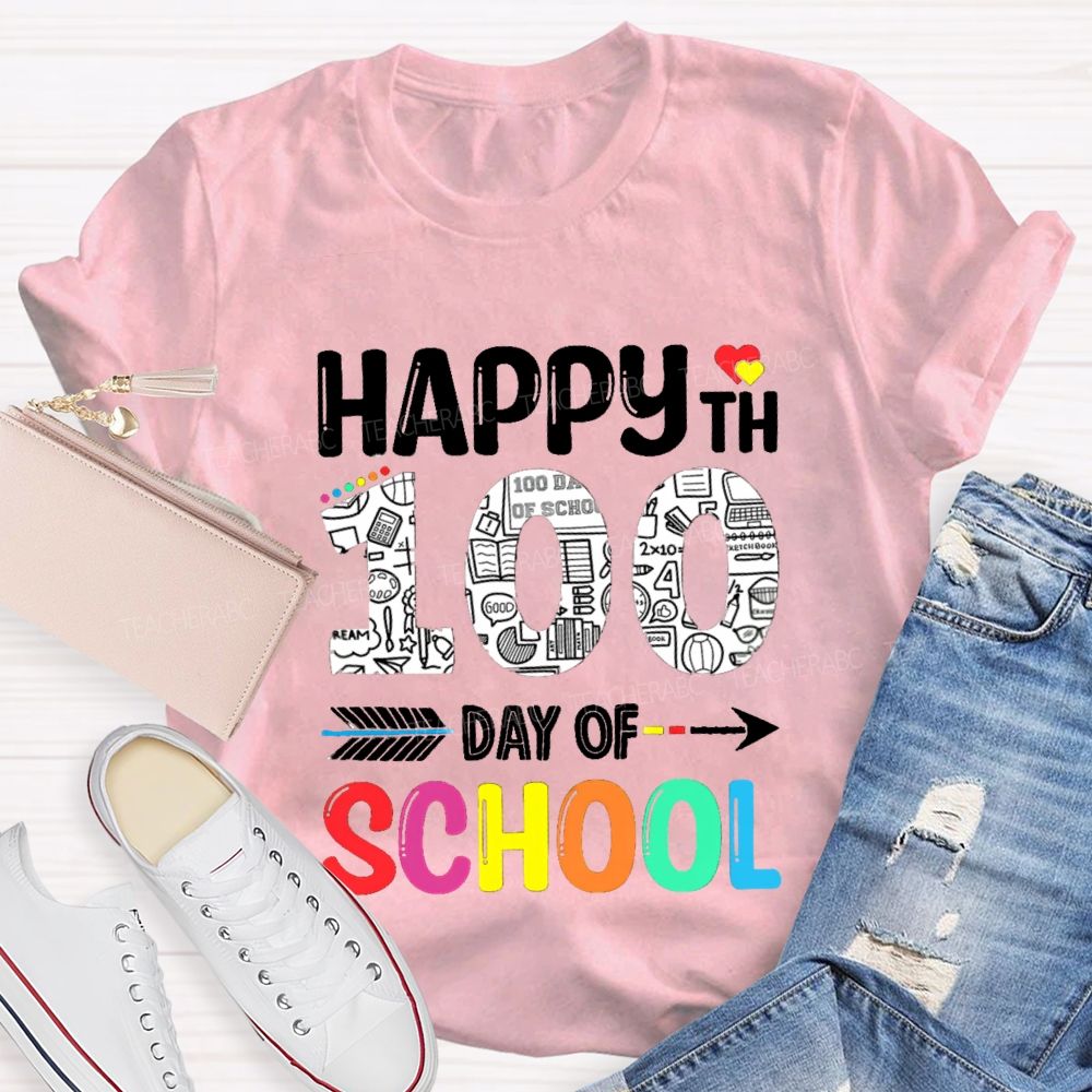 Happy 100th Day Of School Red Heart T-Shirt
