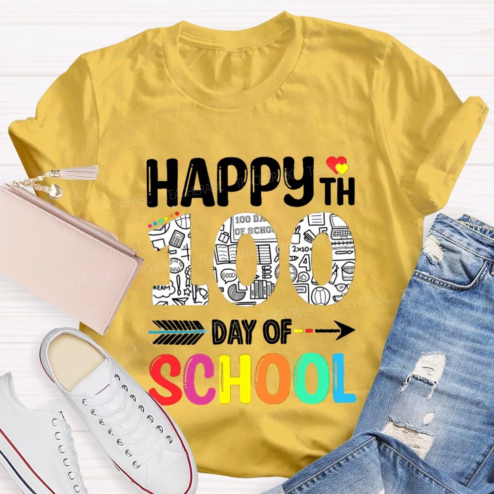 Happy 100th Day Of School Red Heart T-Shirt