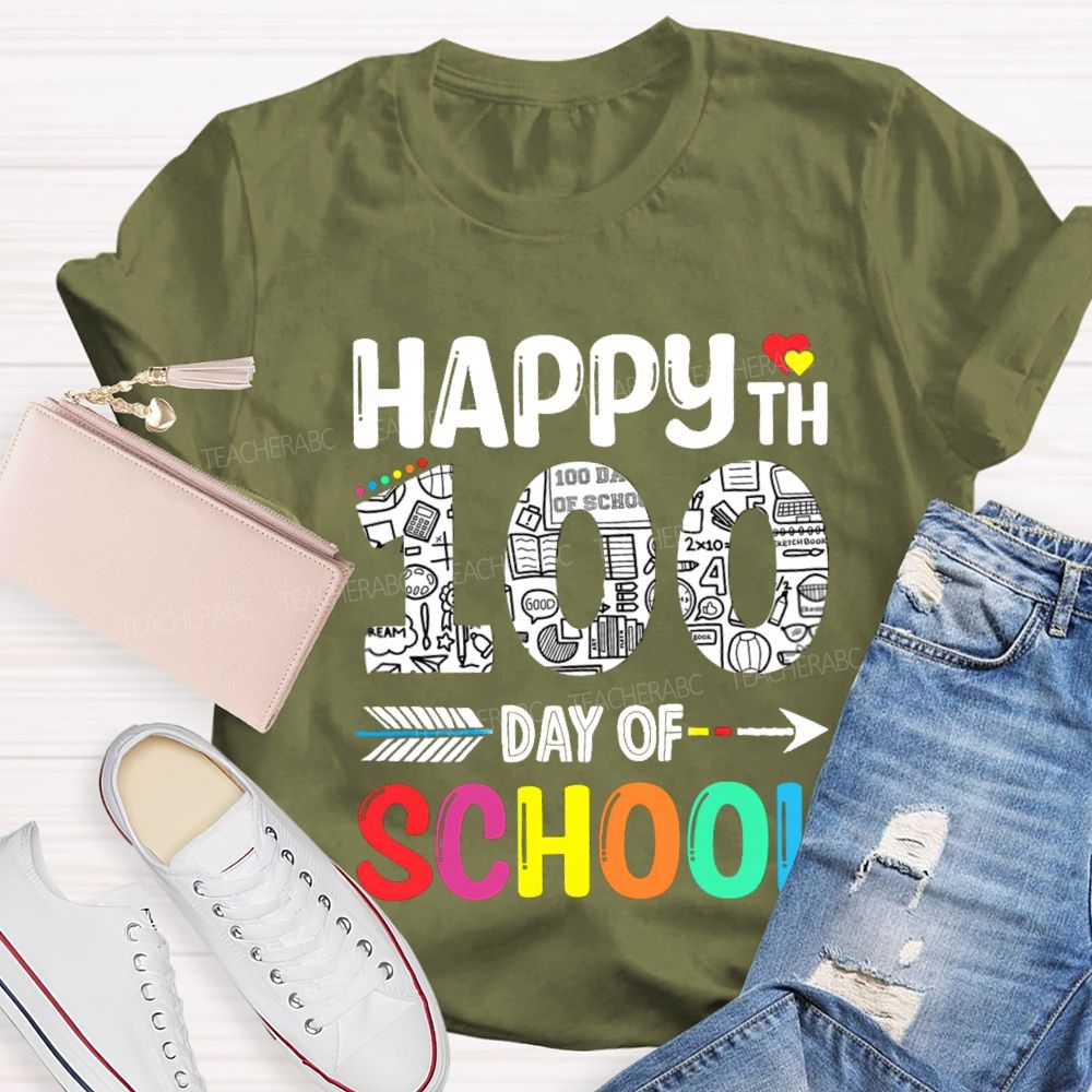 Happy 100th Day Of School Red Heart T-Shirt
