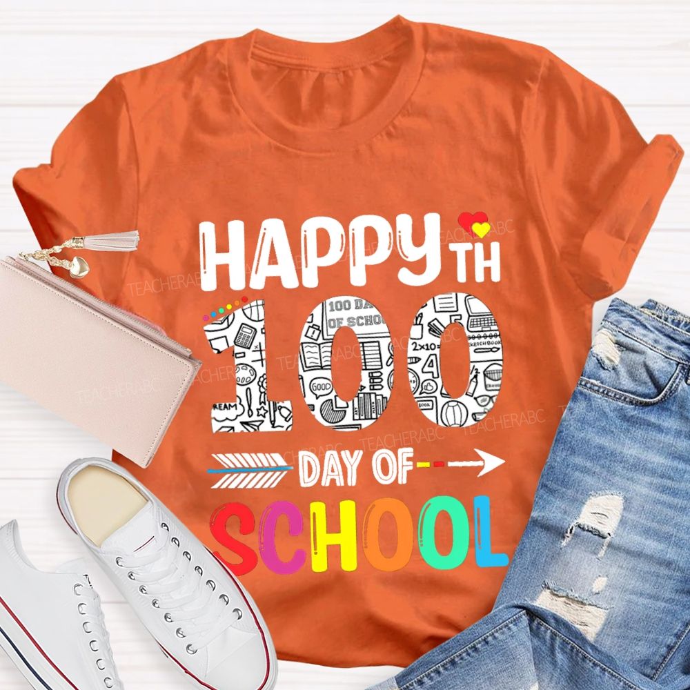 Happy 100th Day Of School Red Heart T-Shirt