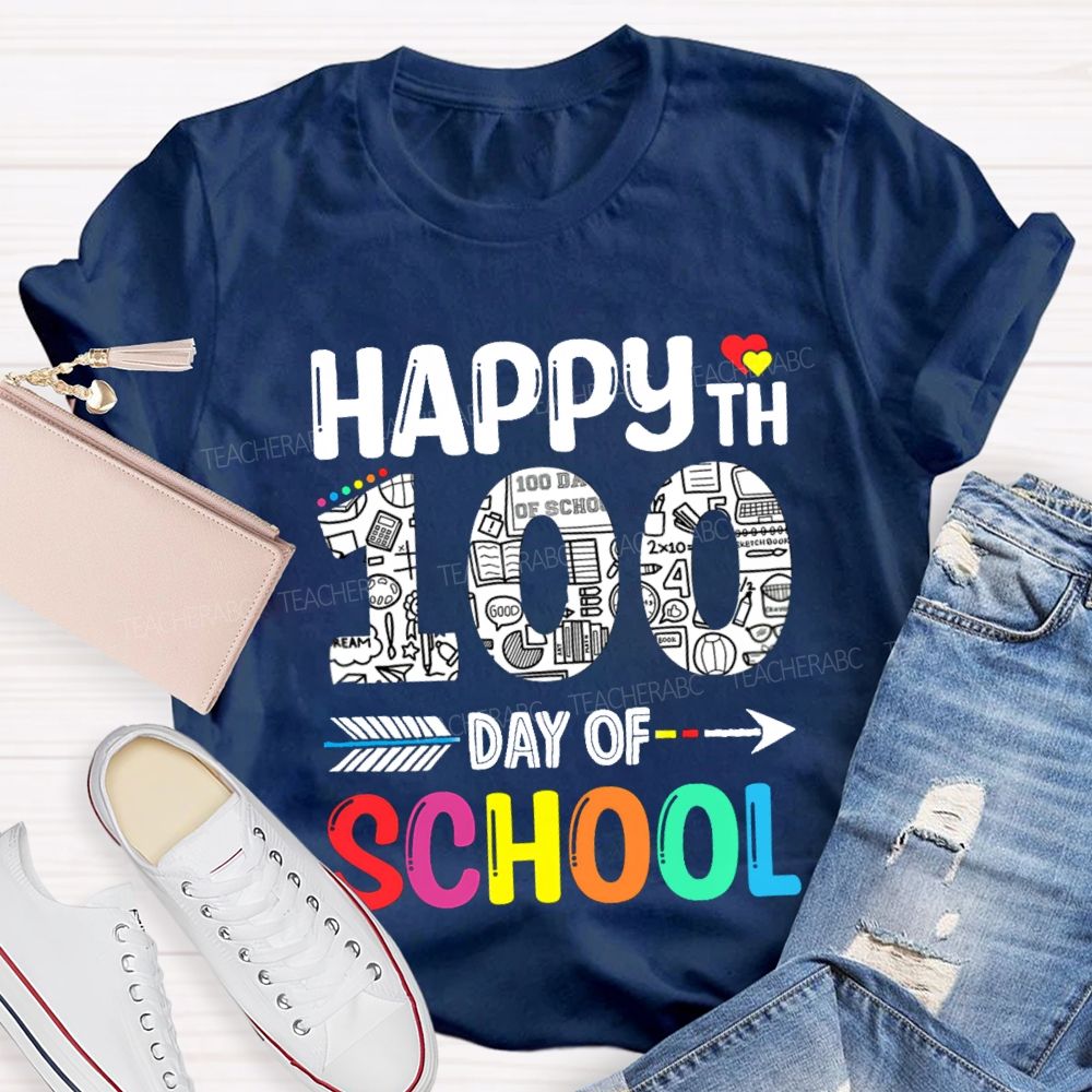 Happy 100th Day Of School Red Heart T-Shirt
