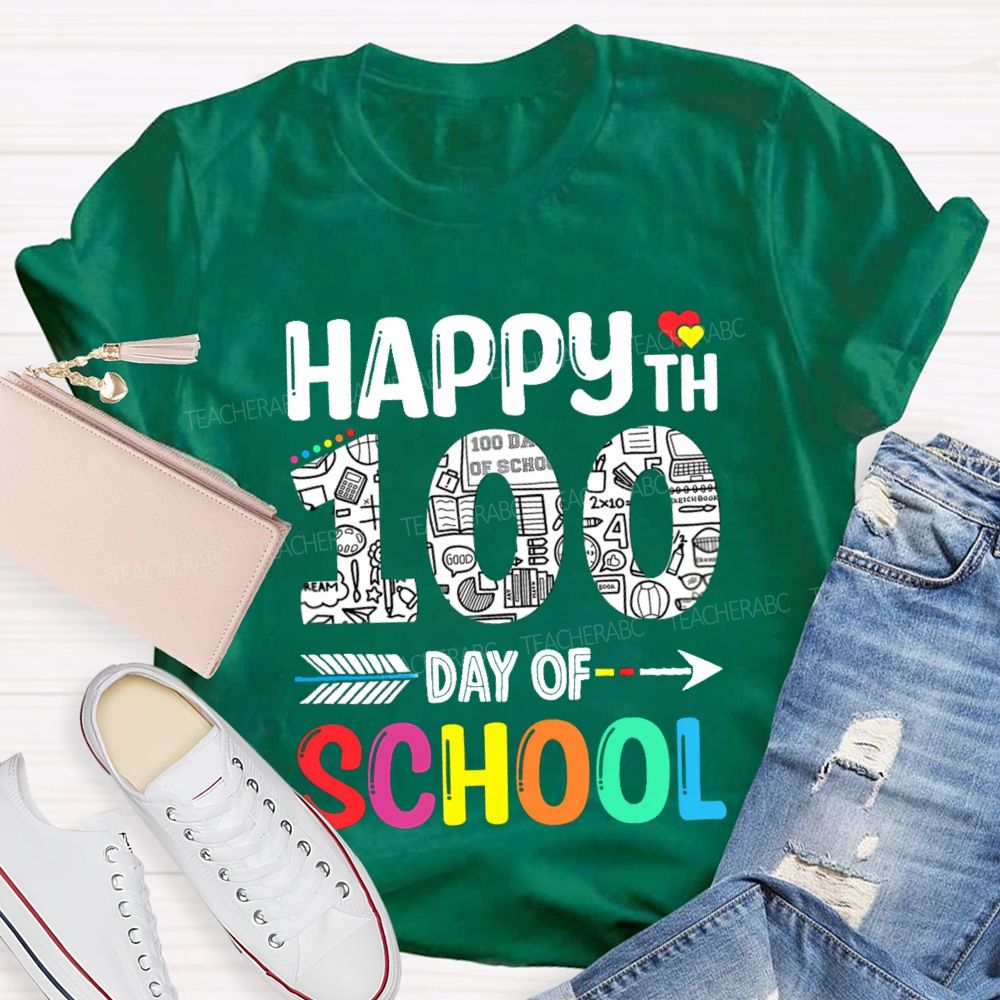 Happy 100th Day Of School Red Heart T-Shirt