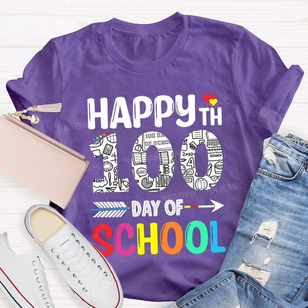 Happy 100th Day Of School Red Heart T-Shirt