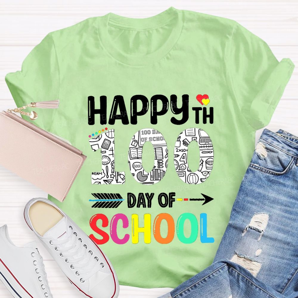 Happy 100th Day Of School Red Heart T-Shirt