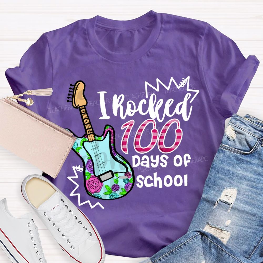 I Rocked 100 Days Of School Guitar Music Teacher T-shirt
