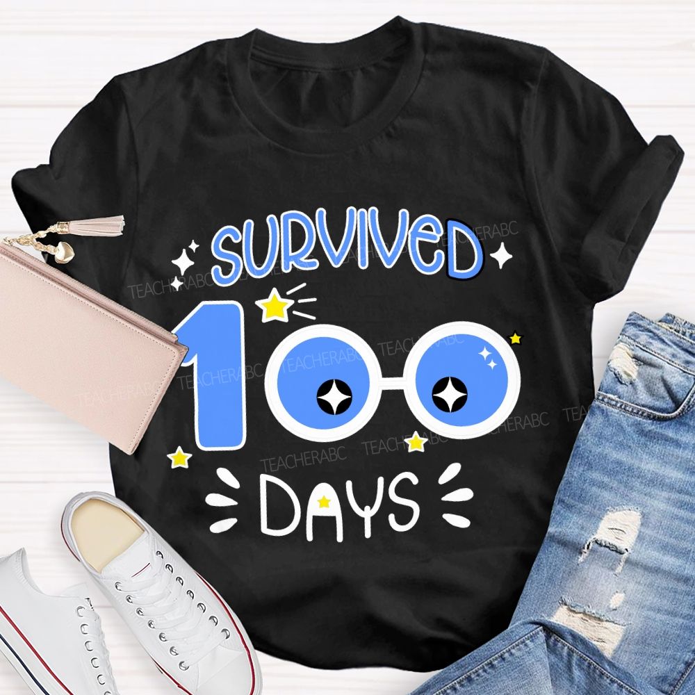 Survived 100 Days Blue Eyes Print T-shirt