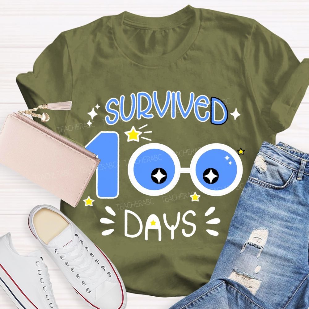 Survived 100 Days Blue Eyes Print T-shirt