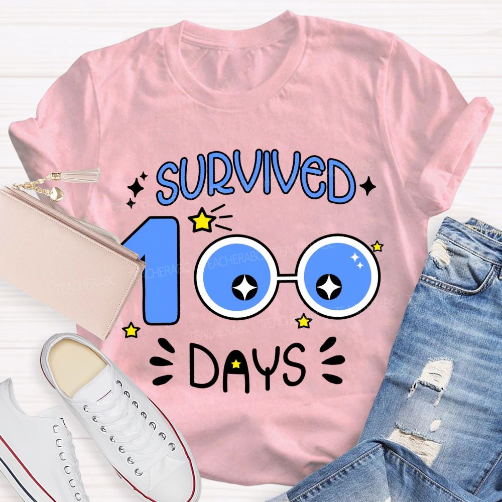 Survived 100 Days Blue Eyes Print T-shirt