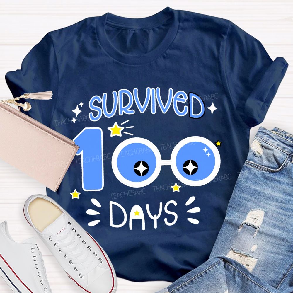 Survived 100 Days Blue Eyes Print T-shirt