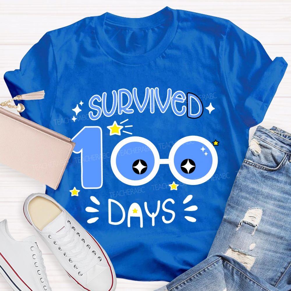 Survived 100 Days Blue Eyes Print T-shirt