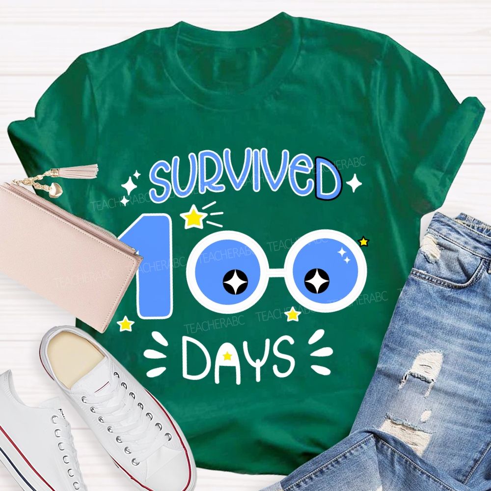 Survived 100 Days Blue Eyes Print T-shirt