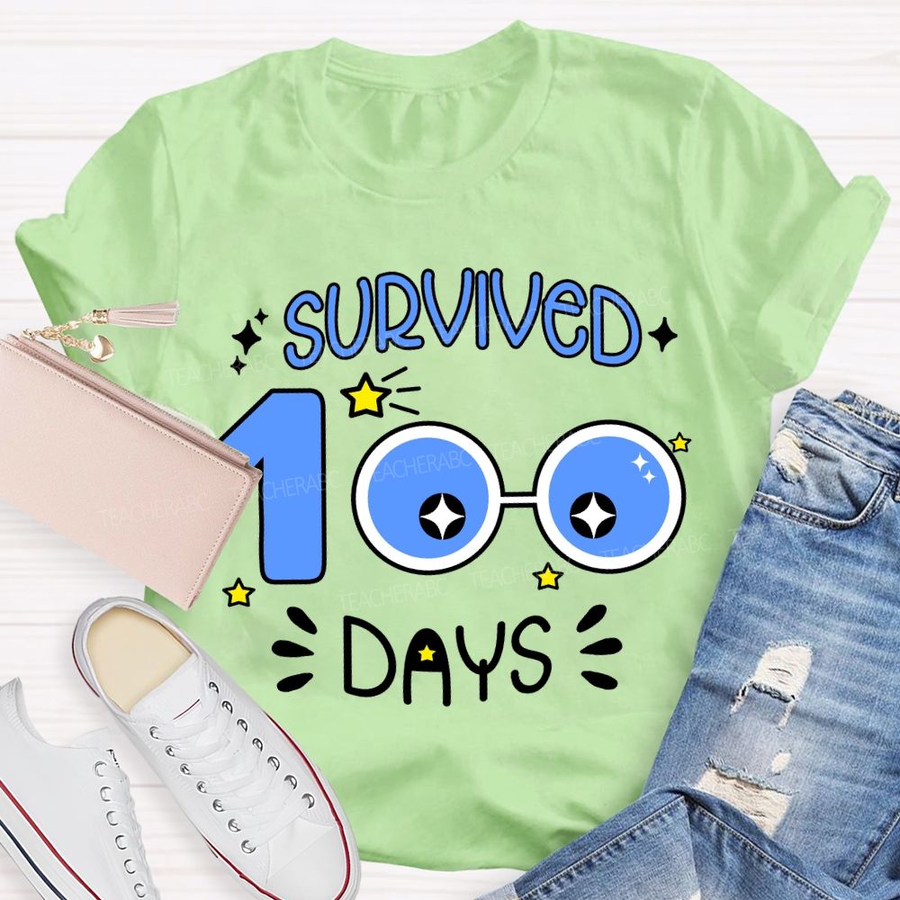 Survived 100 Days Blue Eyes Print T-shirt