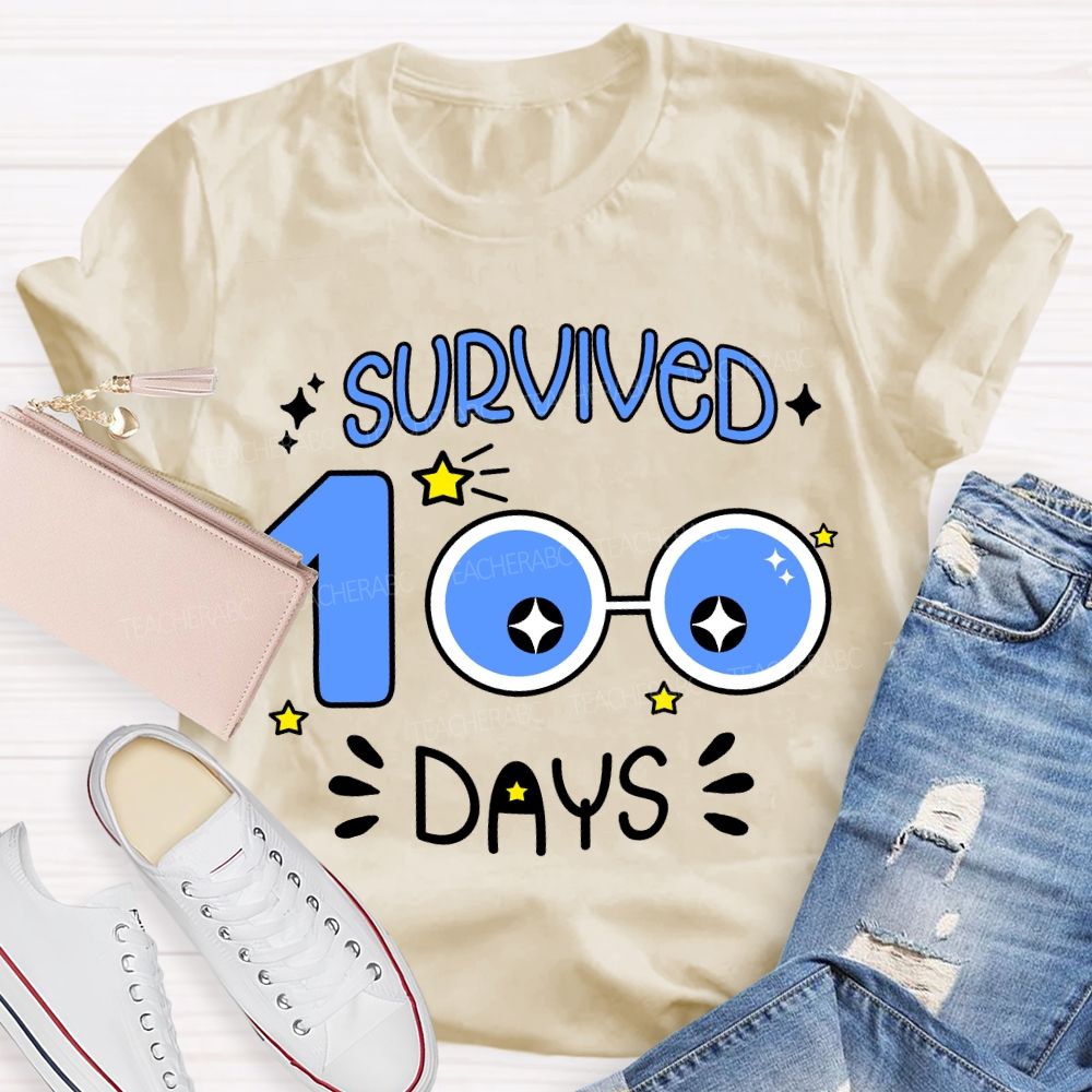 Survived 100 Days Blue Eyes Print T-shirt