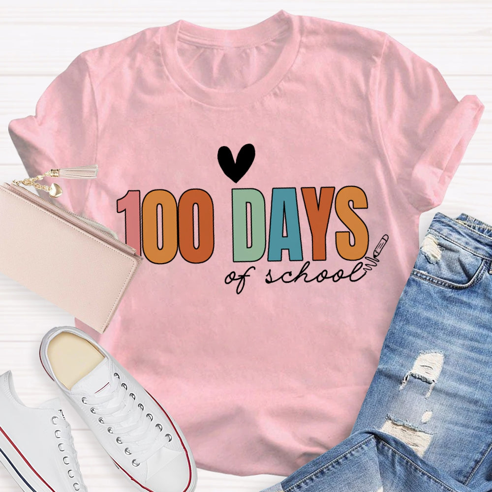 100 Days Of School Colored Fonts T-shirt