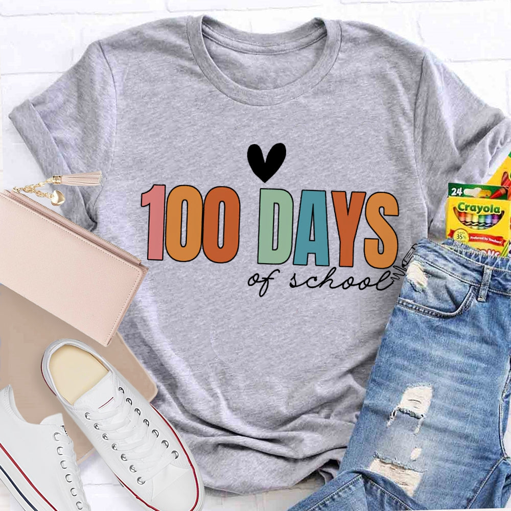 100 Days Of School Colored Fonts T-shirt