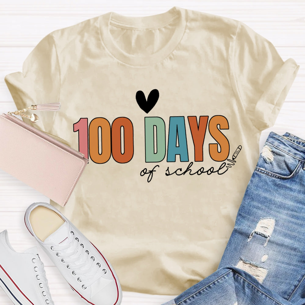 100 Days Of School Colored Fonts T-shirt