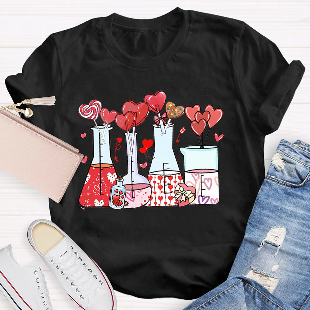 Heart And Experimental Bottle Science Teacher T-shirt