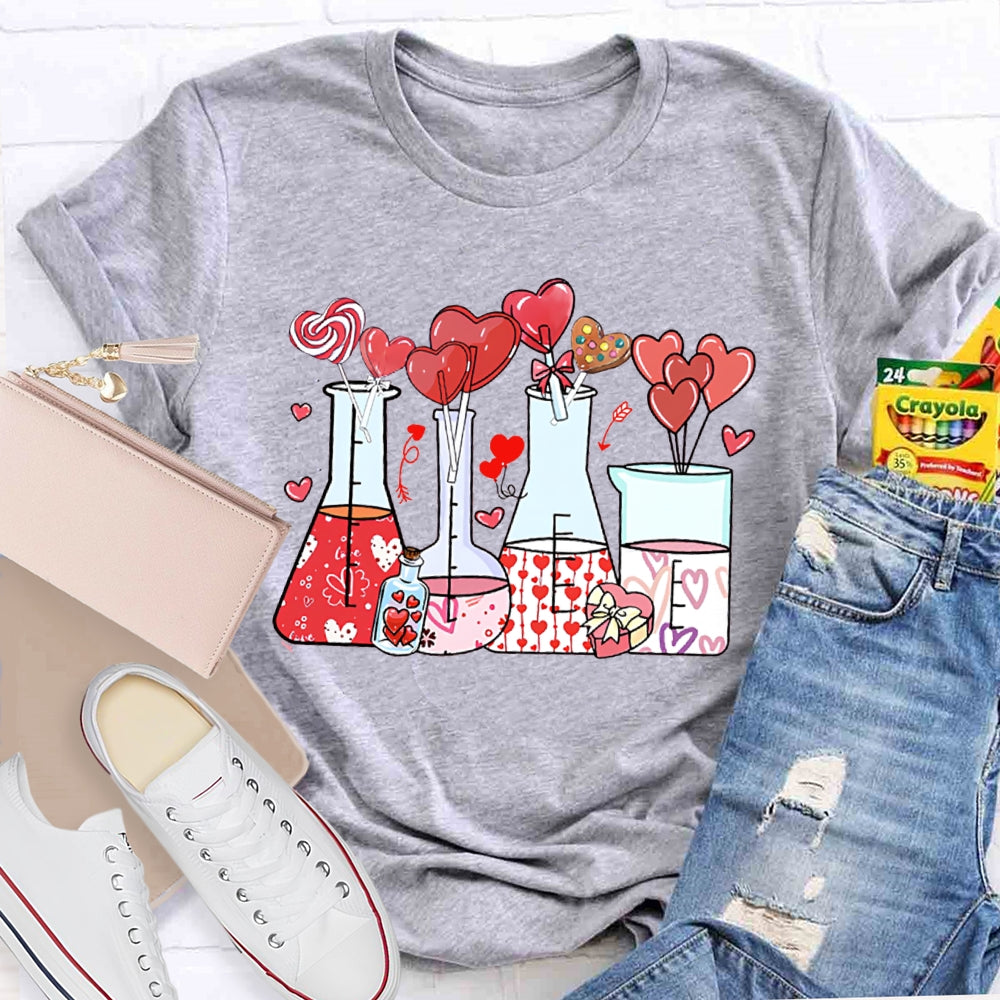 Heart And Experimental Bottle Science Teacher T-shirt